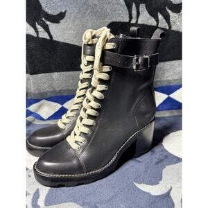 Marc Fisher Black Leather Block Heel Pumps Women’s Size 8 Classic Office Shoes